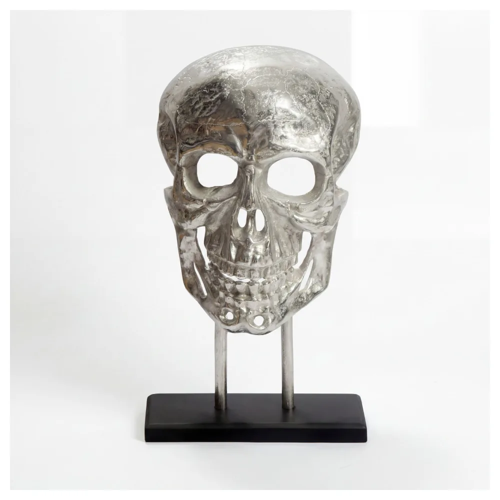 FineBuy Standdeko Totenkopf Aluminium 57 cm Schädel Groß - Design Standdekoration Metall Deko Alu Modern - Wohndeko Skull mit Gestell - Dekoration Wohnaccessoire Handmade