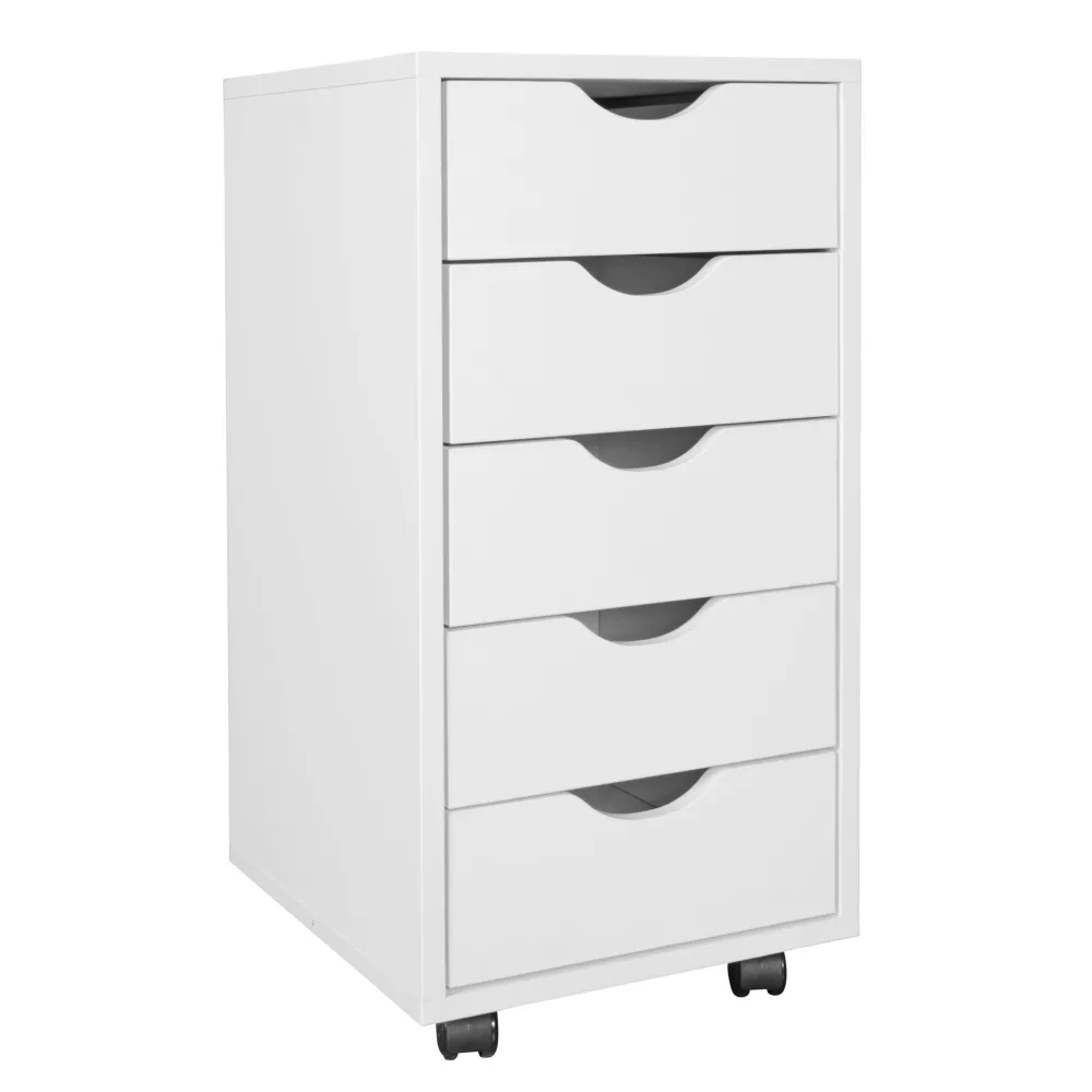 FineBuy Kinder Rollcontainer 33 x 64 x 38 cm Holz 5 Schubladen, Moderner Schubladencontainer mit Rollen, Standcontainer Bürocontainer, Rollwagen Kinderzimmer, Container Aufbewahrungsschrank