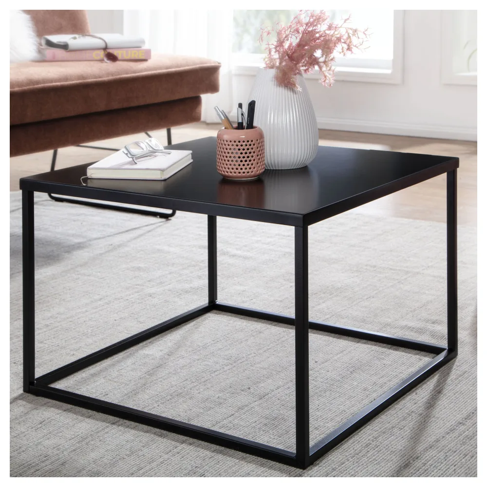 FineBuy Couchtisch 60 x 60 cm quadratisch Schwarz Metall - Industrial Alu Wohnzimmertisch - Skandinavisches Design Beistelltisch für Wohnzimmer Aluminium
