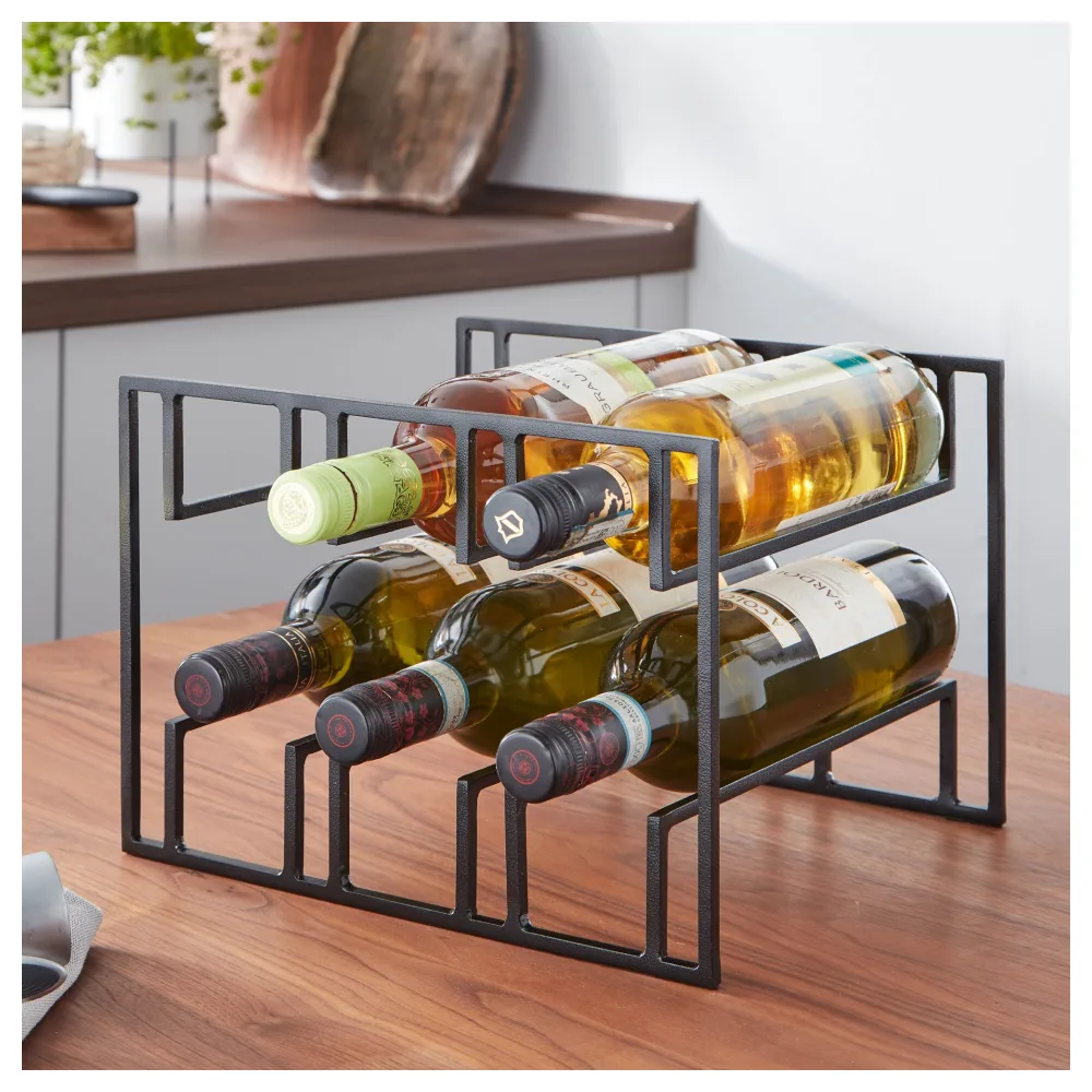 FineBuy Weinflaschenhalter für 6 Flaschen 29x21x25 cm Weinregal Schwarz Metall, Flaschenhalter Eisen Modern, Weinständer Weinhalter Tisch Küche