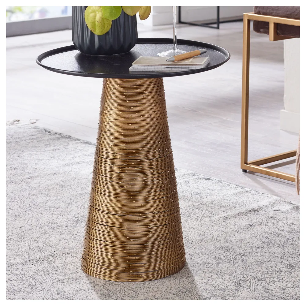 FineBuy Beistelltisch rund 40 cm Metall gold - Orientalischer Design Wohnzimmertisch aus Alu - Kleiner Aluminium Couchtisch - Sofatisch Dekotisch