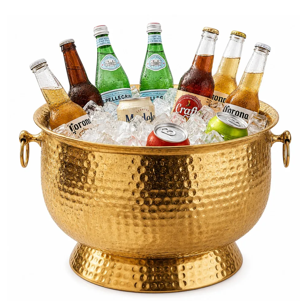 FineBuy Getränkekühler - Hammerschlag Flaschenkühler XXL 37cm für Wasser, Champagner, Softdrinks, Wein, Sekt, Bier - Eiskübel Party Groß, Eiseimer, Weinkühler Gartenparty Hochzeit Handmade