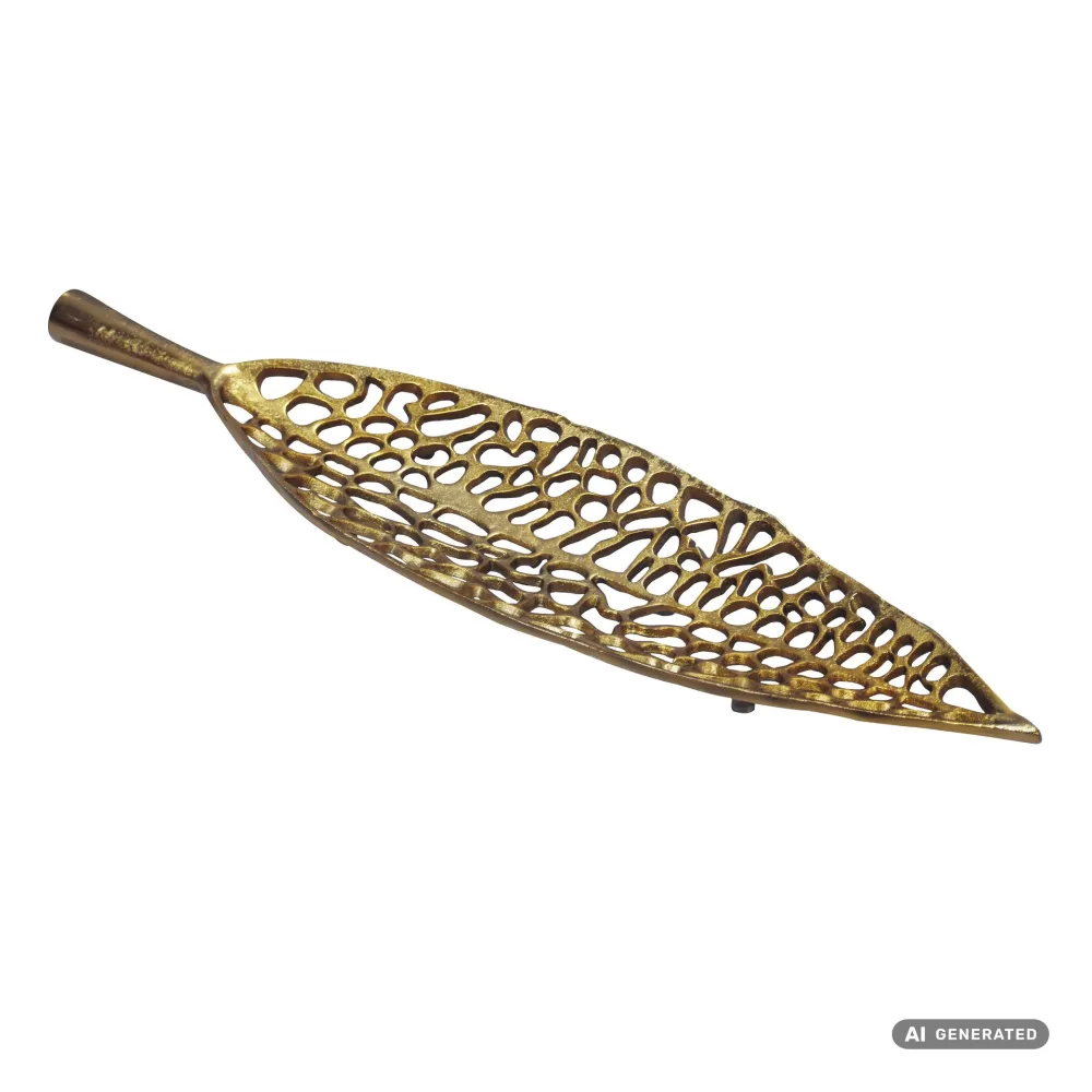 FineBuy Obstschale Blatt Schale Metall 63cm Tischdeko - Moderner Obstkorb Leaf aus Aluminium - Elegante Dekoschale - Alu Früchteschale Handmade