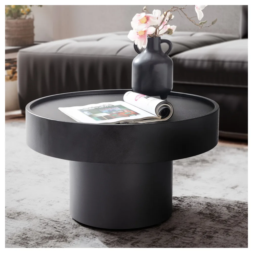 FineBuy Design Couchtisch rund 60 cm Metall schwarz - Handgefertigter Aluminium Wohnzimmertisch in Pilz Form - Moderner Alu Sofatisch - Beistelltisch