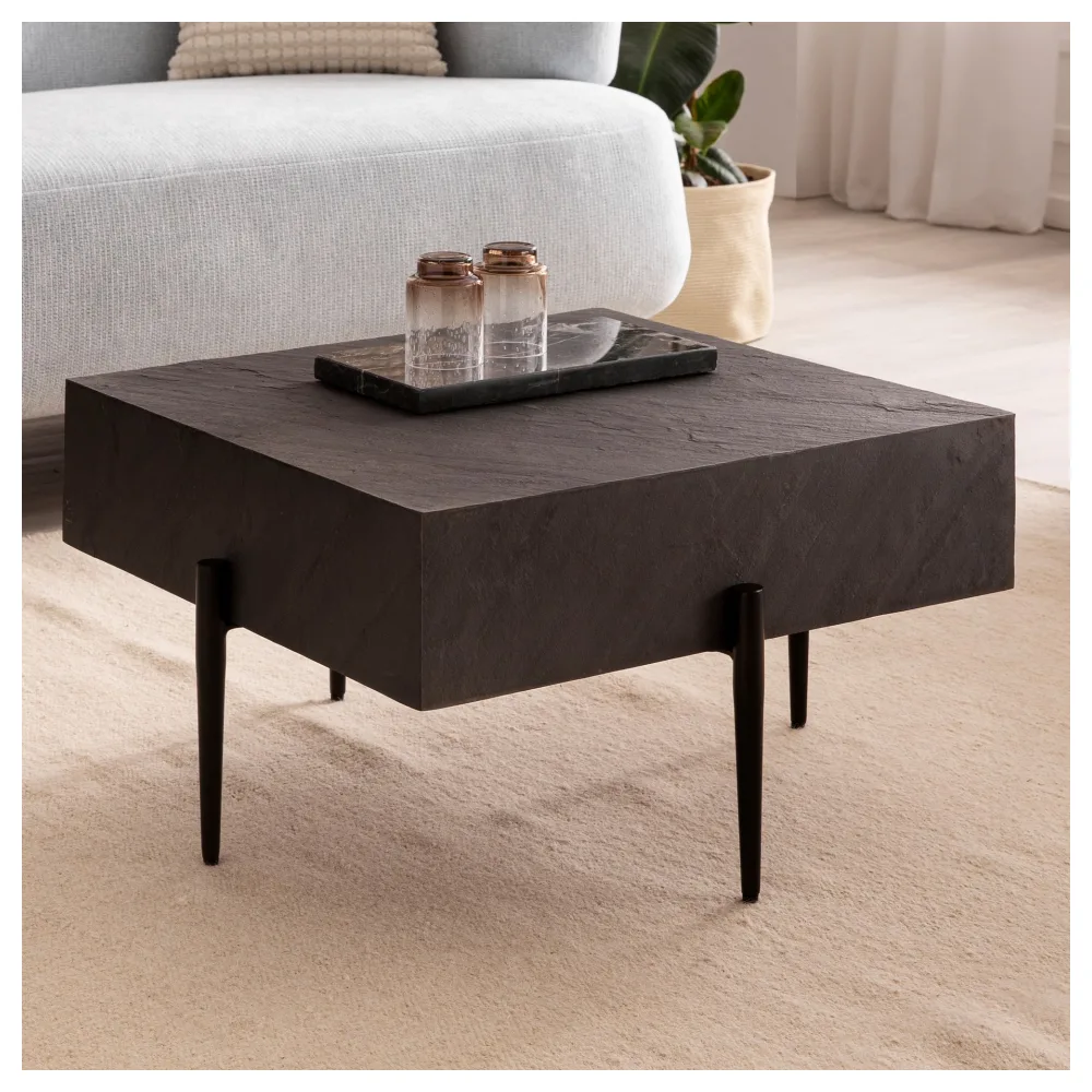FineBuy Couchtisch 64x64x35 cm Steinoptik / Metall Sofatisch Anthrazit Quadratisch, Design Wohnzimmertisch Kaffeetisch Massiv, Tisch Wohnzimmer Modern