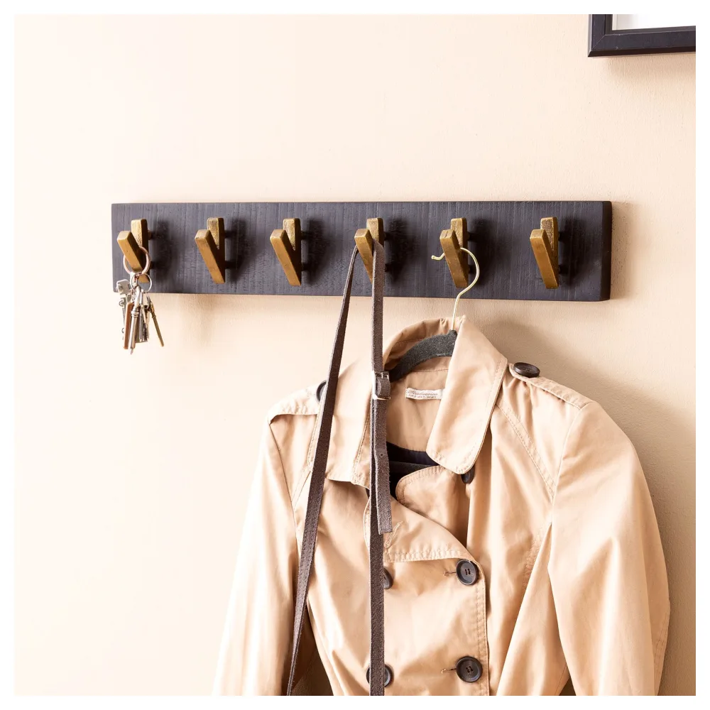 FineBuy Wandgarderobe Mango Massivholz 60cm - Garderobenpaneel massiv Holz - Wand Garderobenleiste Hakenleiste 6 Kleiderhaken