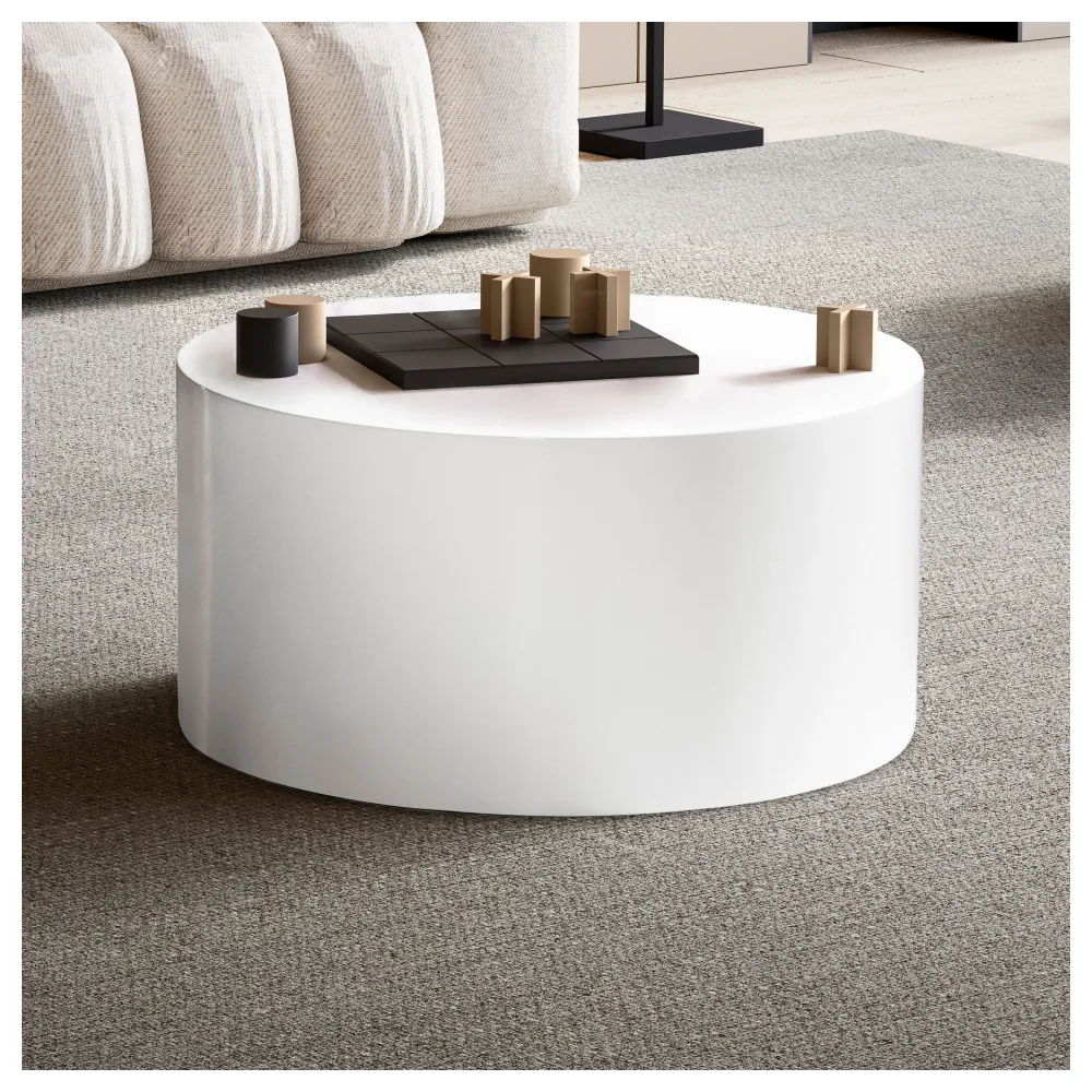 FineBuy Couchtisch MONOBLOC Rund 60 cm Weiß Hochglanz – Moderner Wohnzimmertisch in elegantem Design – runder Sofatisch, Loungetisch für Wohnzimmer
