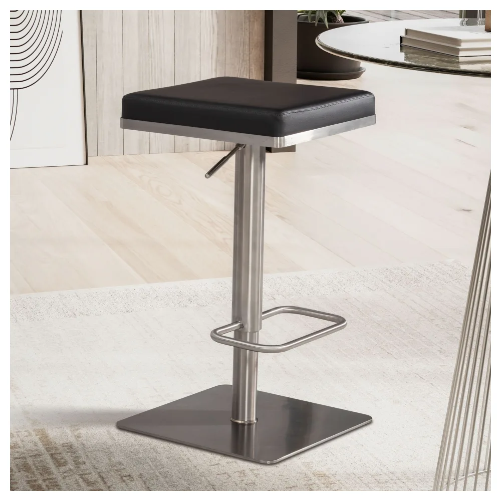 FineBuy Barhocker Schwarz Kunstleder Edelstahl Barstuhl Modern, Design Tresenstuhl Drehbar Gepolstert, Bistrohocker Metall Hoch, Thekenhocker Höhenverstellbar, Hoher Hocker für Bar
