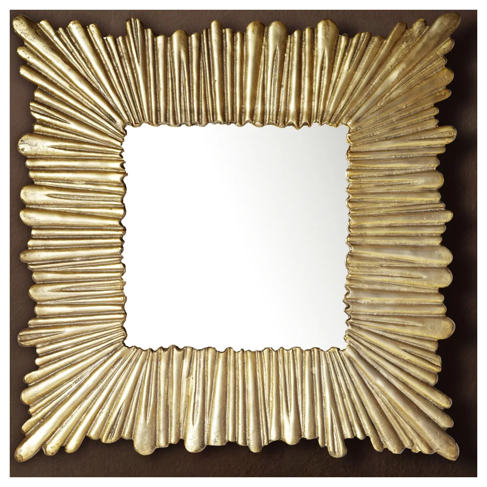 FineBuy Wandspiegel 75x75 cm Metall Design Hängespiegel Gold, Aluminium Dekospiegel Quadratisch mit Rahmen, Spiegel Wand Groß, Flurspiegel Garderobenspiegel Modern
