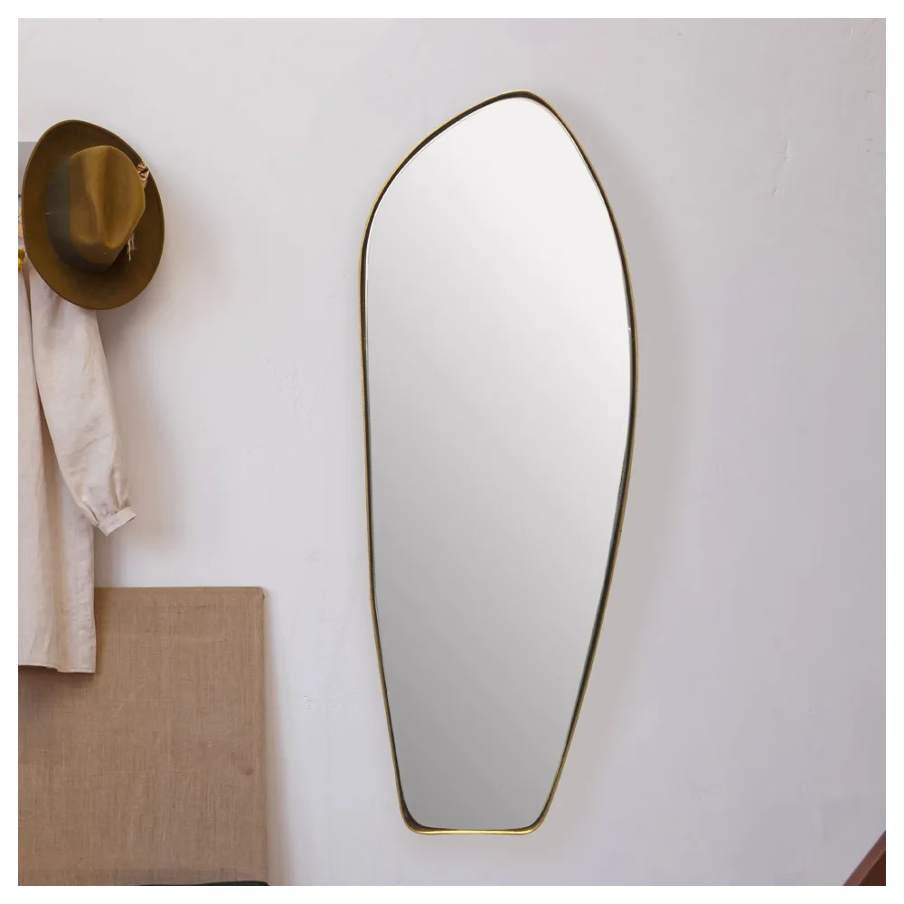 Finebuy Design Wandspiegel organische Form 90 cm moderner unregelmäßiger rahmenloser Spiegel asymmetrisch gold, Badezimmer, Schlafzimmer, Eingangsbereich, Flur