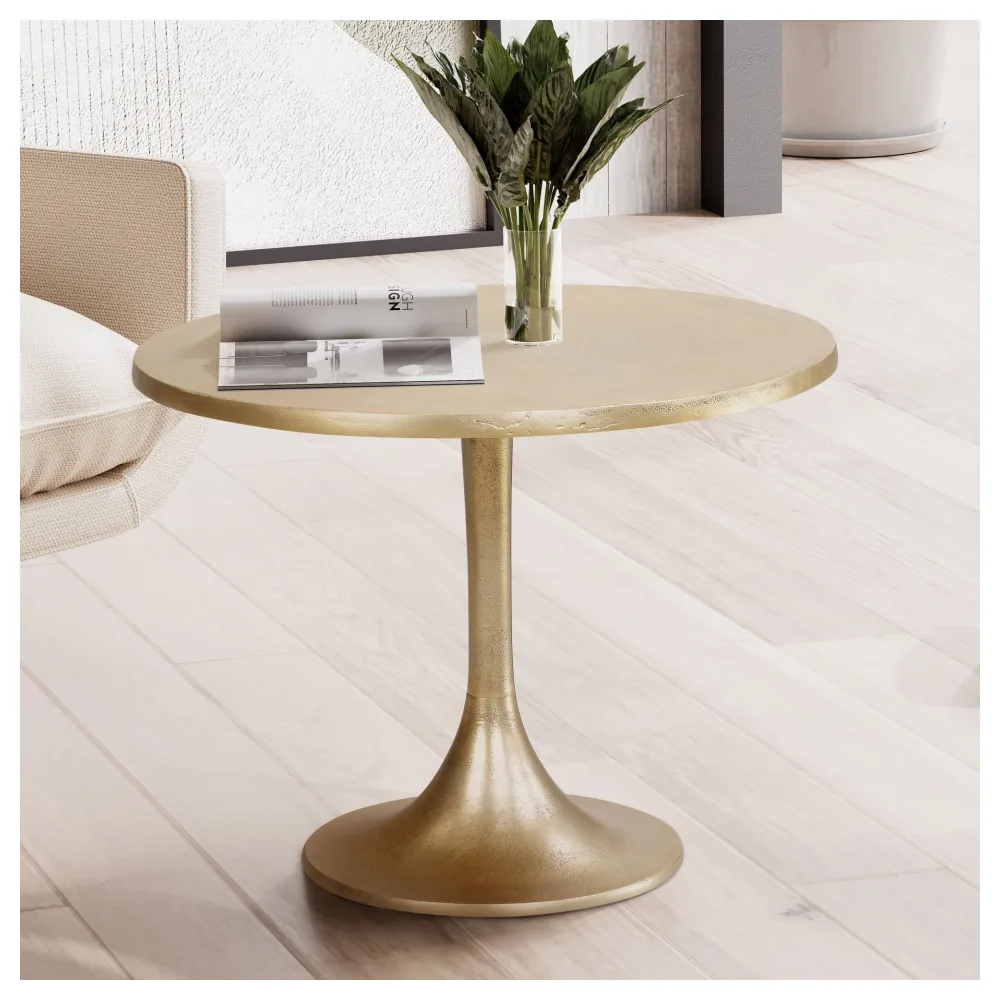 FineBuy Design Couchtisch rund 60 cm Metall gold - Goldener Wohnzimmertisch aus Aluminium - Runder handgefertigter Beistelltisch für Wohnzimmer