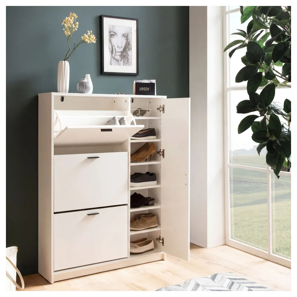 FineBuy Schuhschrank Weiß 90x120x24 cm Schuhkipper Geschlossen, Schuhkommode Modern, Flurschrank mit Ablage, Schuhaufbewahrung Flurkommode für Schuhe Hoch