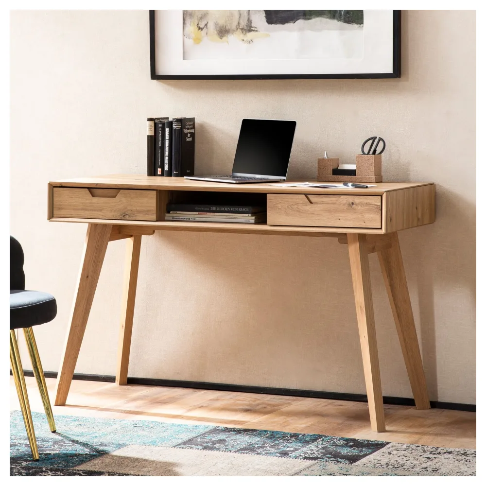 FineBuy Schreibtisch 120x55x77 cm Eiche Dekor mit Stauraum, Design Bürotisch Skandinavisch mit Schubladen, HomeOffice Laptoptisch Computertisch Arbeitszimmer mit Massivholzbeine