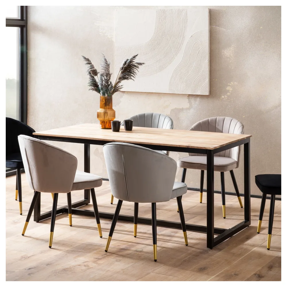 FineBuy Esszimmertisch 120x60x76 cm Akazie Massivholz Metall Esstisch Loft-Style, Küchentisch mit Metallbeinen, Holztisch Industrial Klein, Speisetisch Esszimmer Rechteckig
