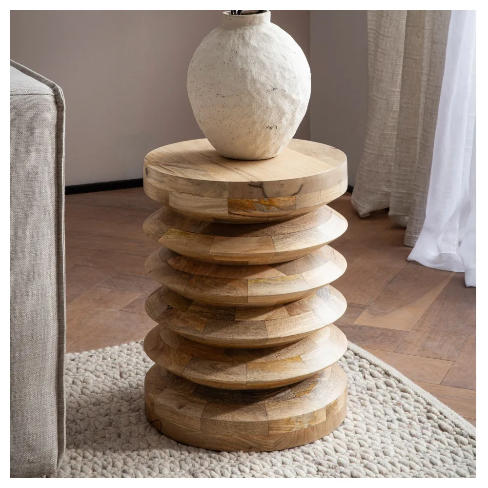FineBuy Design Beistelltisch Ø 35 cm Sitzhocker handgefertigt Massivholz Mango Baumstumpf Couchtisch Blumentisch massiver Holz Hocker