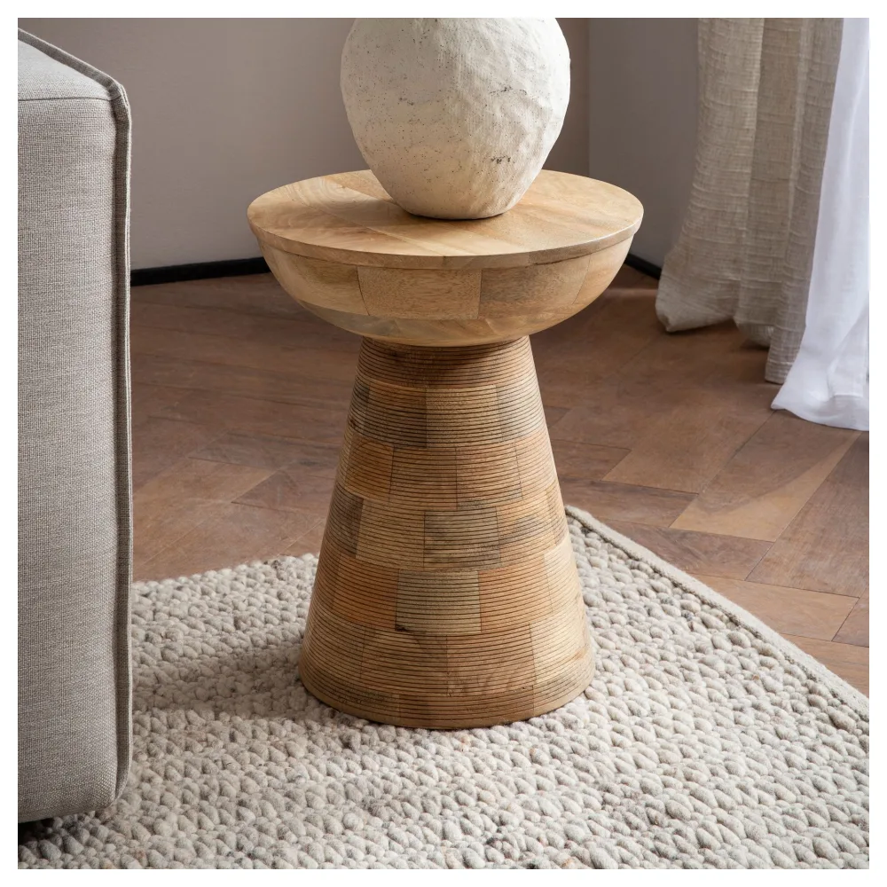 FineBuy Beistelltisch Mango Massivholz Ø37cm Rund, Design Wohnzimmertisch Klein, Moderner Ablagetisch aus Echtholz, Kleiner Couchtisch Dekotisch, Holztisch Wohnzimmer, Baumstumpf