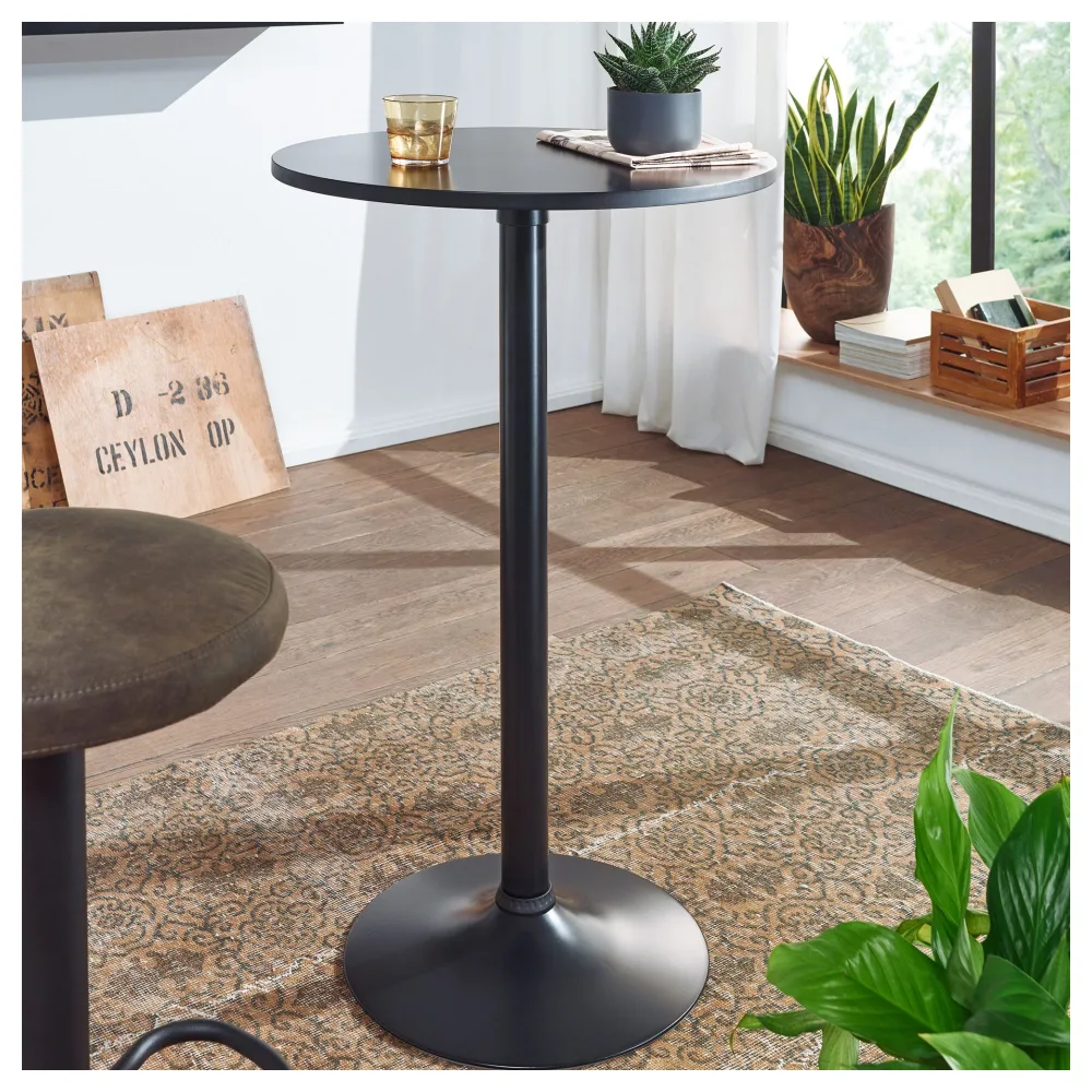 FineBuy Design Bartisch Schwarz Stehtisch Ø 60 cm Metall / Holz, Partytisch Bistrotisch 100 cm Hoch, Messetisch Modern