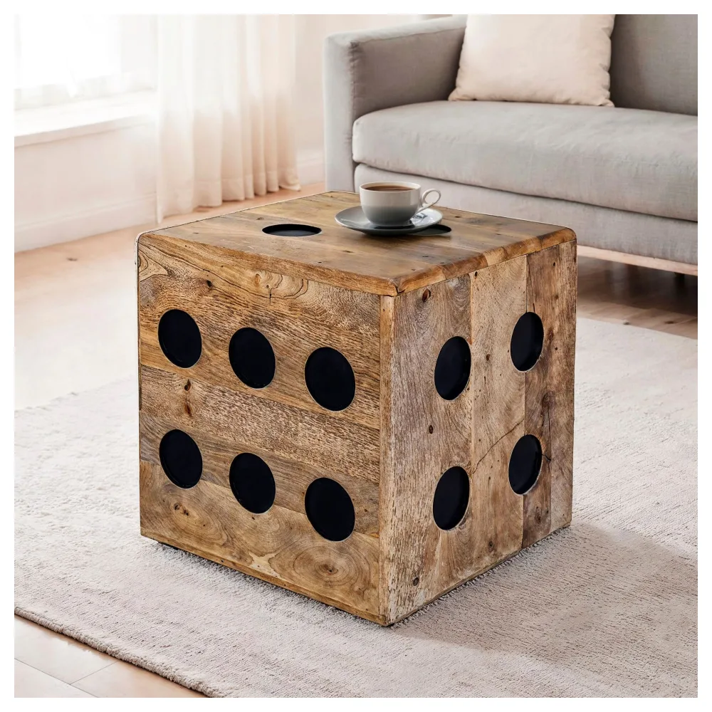 FineBuy Würfelhocker Mango Massivholz 41x41x41 cm, Design Sitzwürfel & Beistelltisch in Würfelform, Holzwürfel Deko & Couchtisch, Robuster Holzhocker im XXL Spielwürfel-Design