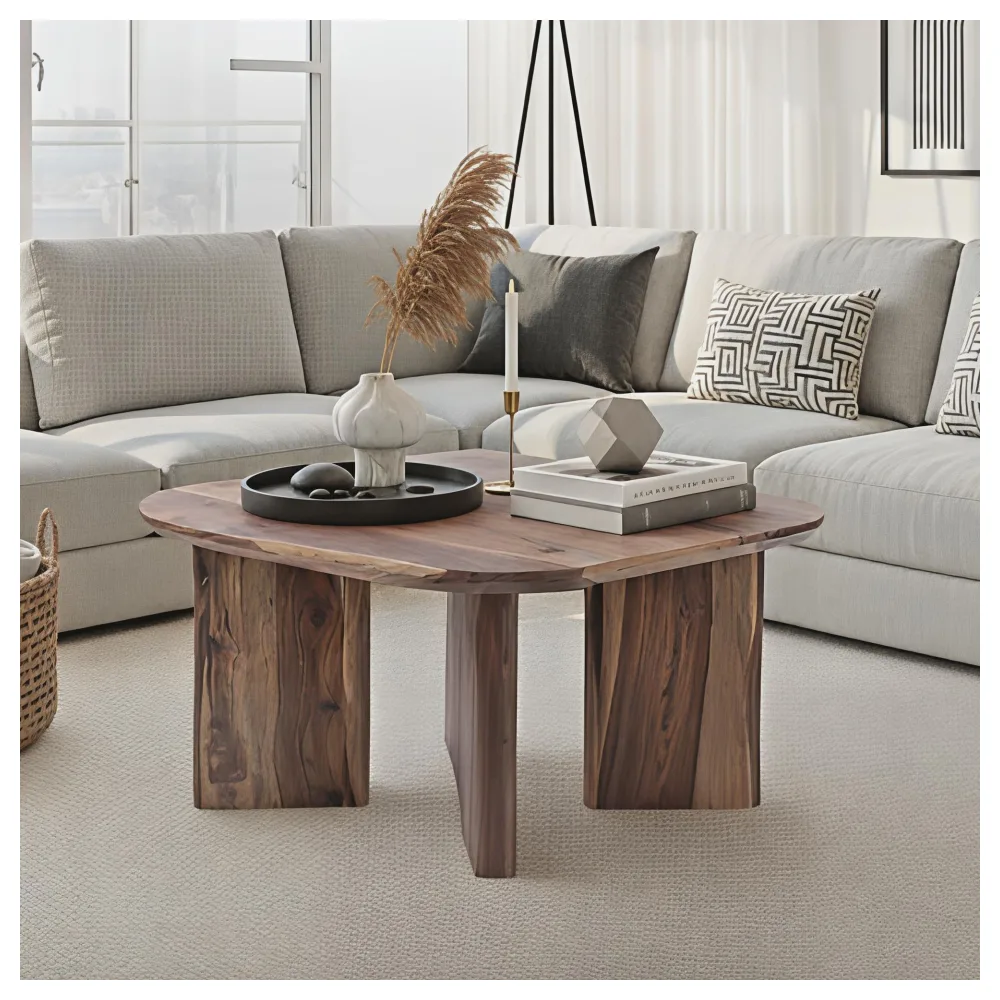 FineBuy Couchtisch Sheesham Massivholz 60cm quadratisch – Handgefertigter Wohnzimmertisch aus Echtholz mit abgerundeten Kanten im modernen Design