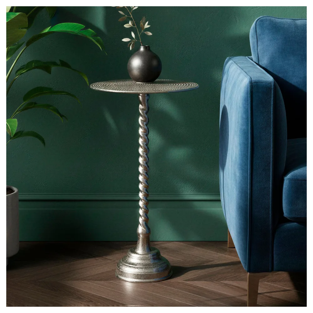 FineBuy Beistelltisch Aluminium 28cm - Kleiner runder Anstelltisch aus Metall silber - Design Wohnzimmertisch - Dekotisch - Couchtisch - Metalltisch Handmade pflegeleicht