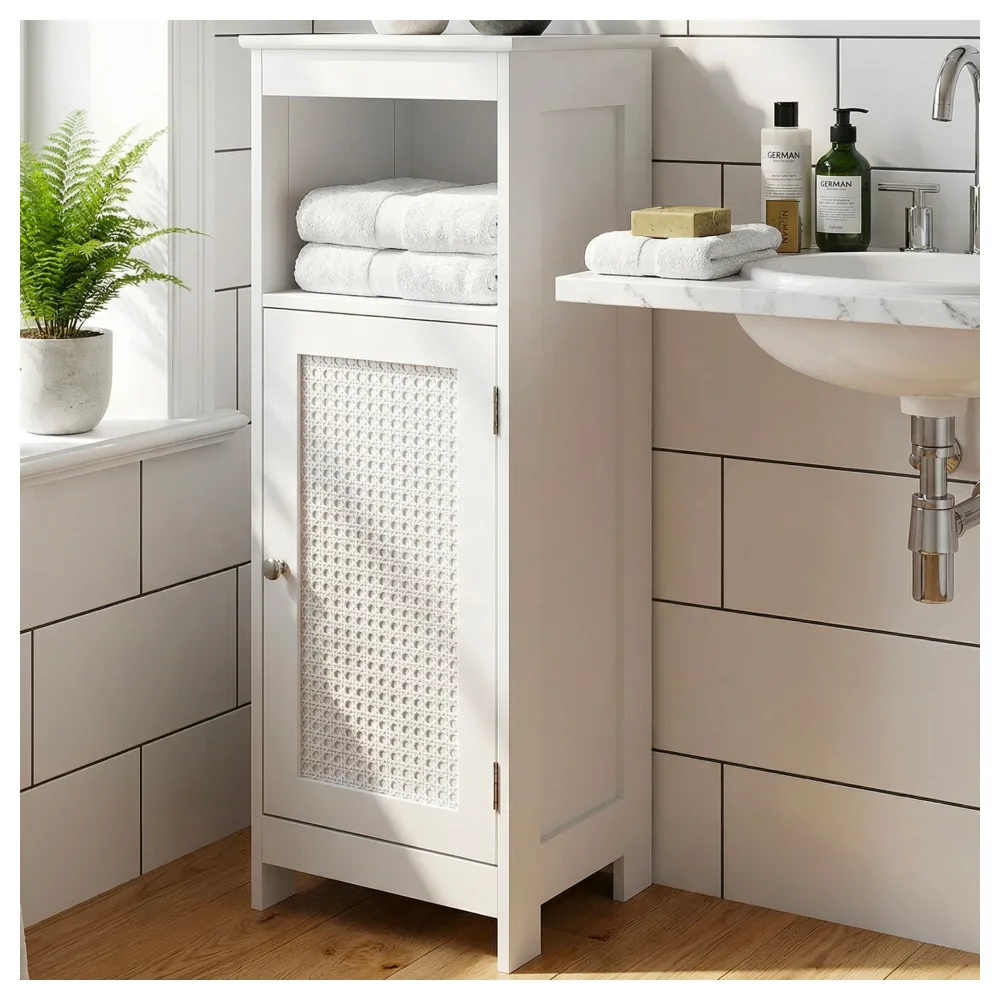 FineBuy Badschrank 80 x 30 x 28 cm Weiß - Schmaler Badezimmerschrank Tür & Ablage Aufbewahrungsschrank Badezimmer Nischenschrank Bad Badezimmerregal