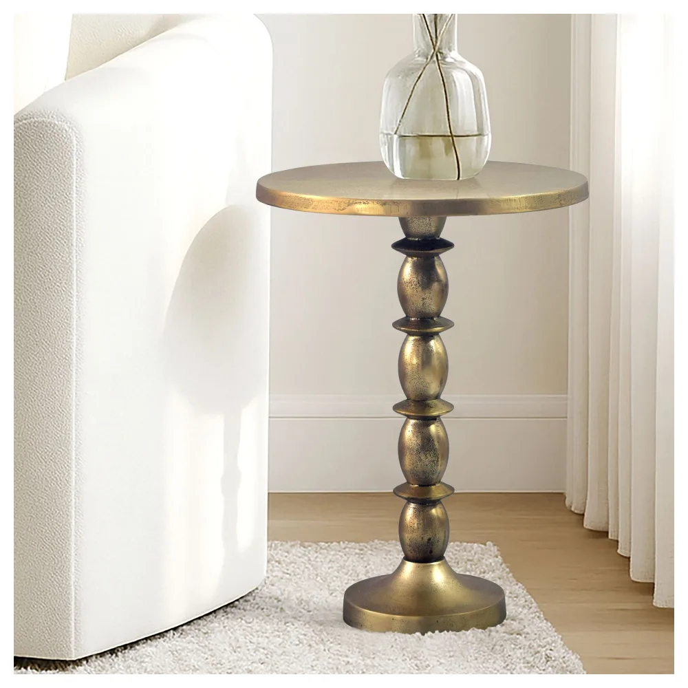 FineBuy Beistelltisch Gold 40cm Aluminium Tisch Rund - Anstelltisch Raw Finish - Design Wohnzimmertisch Dekotisch - Metalltisch Orientalisch Modern - Sofatisch Couchtisch Handmade