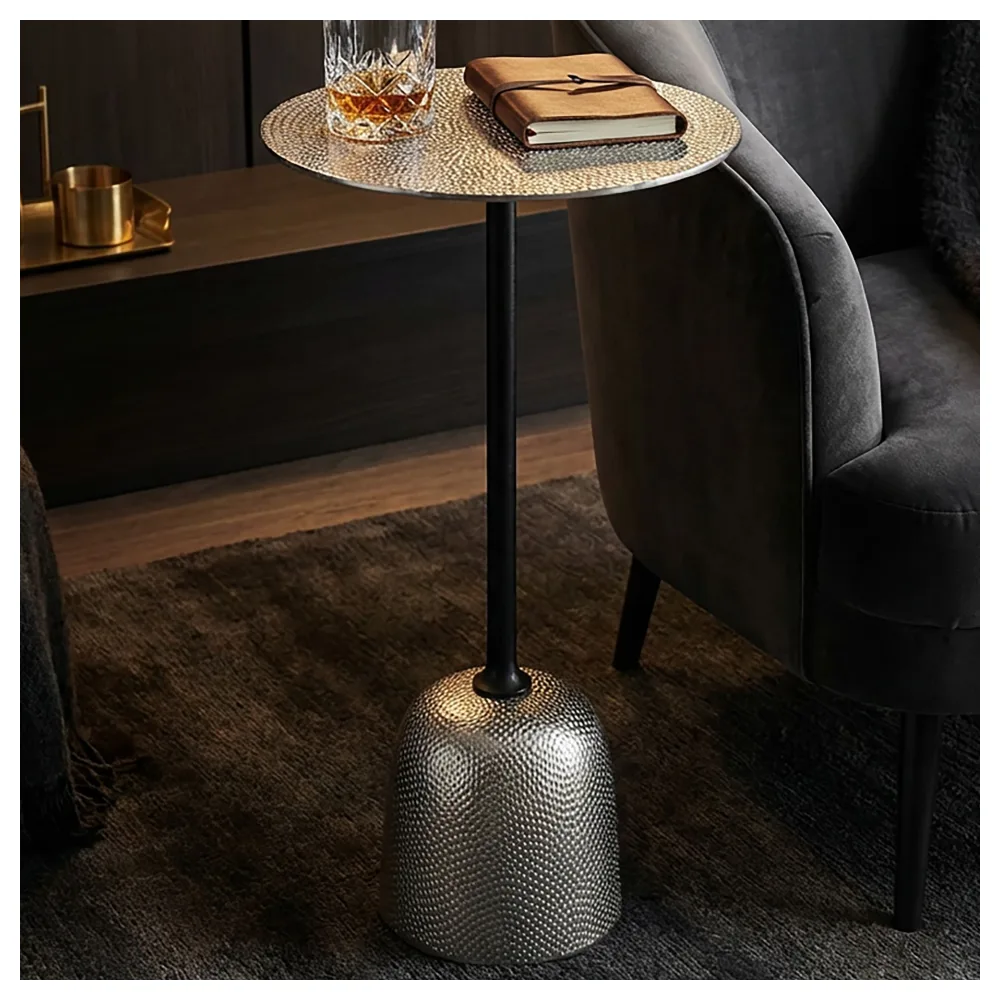 FineBuy Beistelltisch Aluminium 29cm - Kleiner runder Anstelltisch aus Metall silber - Design Wohnzimmertisch - Dekotisch - Couchtisch - Metalltisch Handmade pflegeleicht