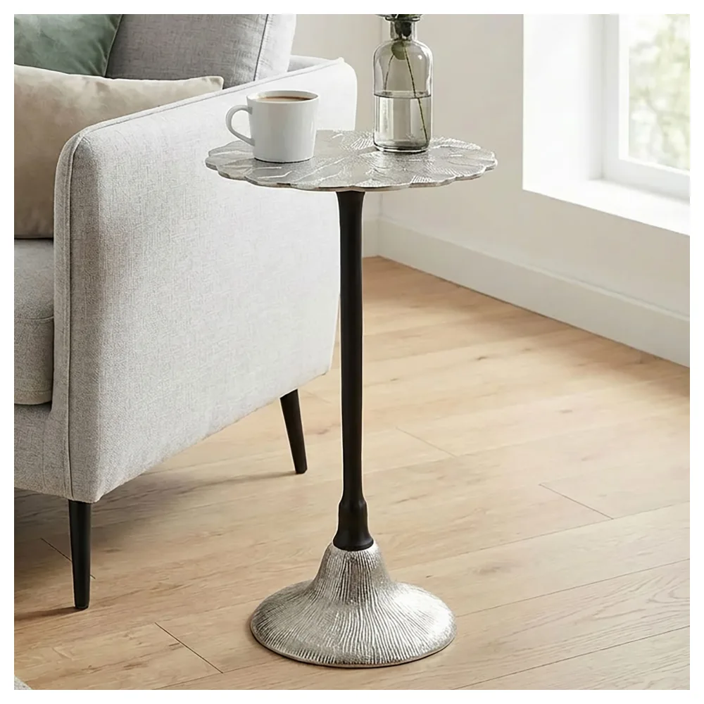 FineBuy Beistelltisch Aluminium 29cm - Kleiner runder Anstelltisch aus Metall silber - Design Wohnzimmertisch - Dekotisch - Couchtisch - Metalltisch Handmade pflegeleicht