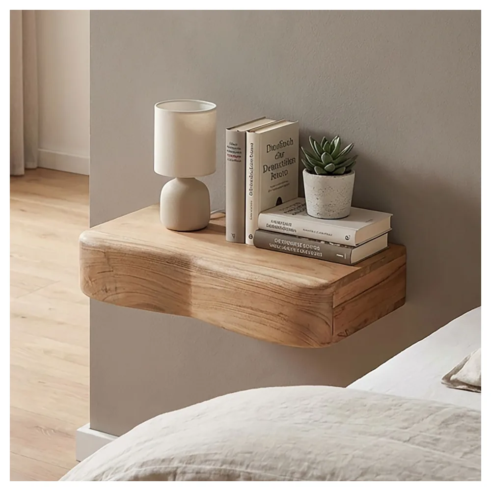 FineBuy Schwebende Nachtkonsole Akazie Massivholz 40cm – Wand Nachttisch mit Schublade – Hängender Nachtschrank für Schlafzimmer – Modernes Wandboard Echtholz - Handmade
