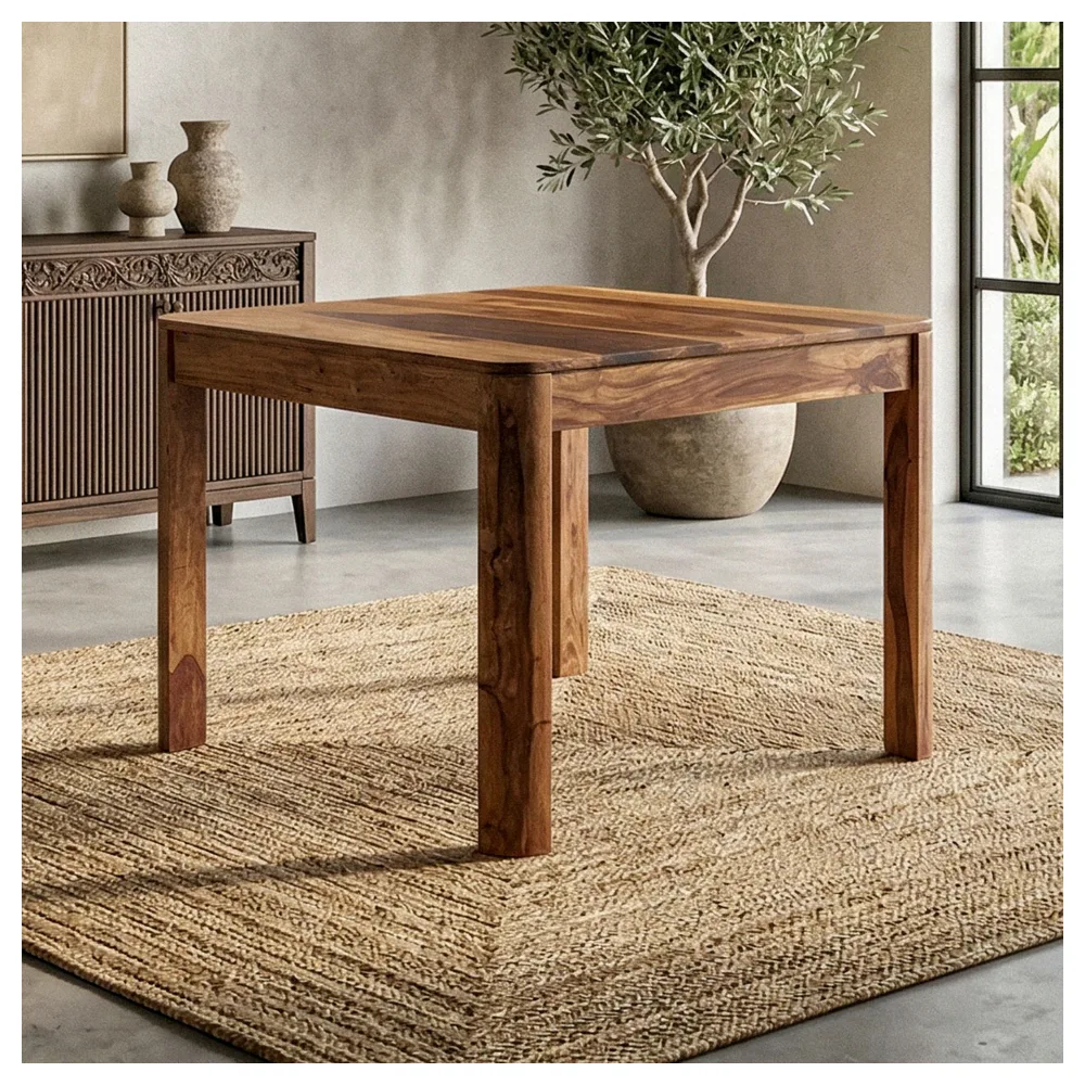 FineBuy Esstisch Sheesham Massivholz 80x80 cm Dunkelbraun - Quadratischer Esszimmertisch Holz - Küchentisch modern für 4 Personen - Stabiler Holztisch - Tisch für Esszimmer Bistrotisch Handmade