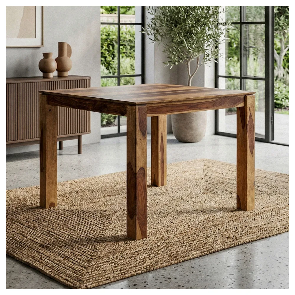 FineBuy Esstisch Massivholz Sheesham 80x80 cm Dunkelbraun - Quadratischer Esszimmertisch Holz - Küchentisch modern für 4 Personen - Stabiler Holztisch - Tisch für Esszimmer Bistrotisch Handmade