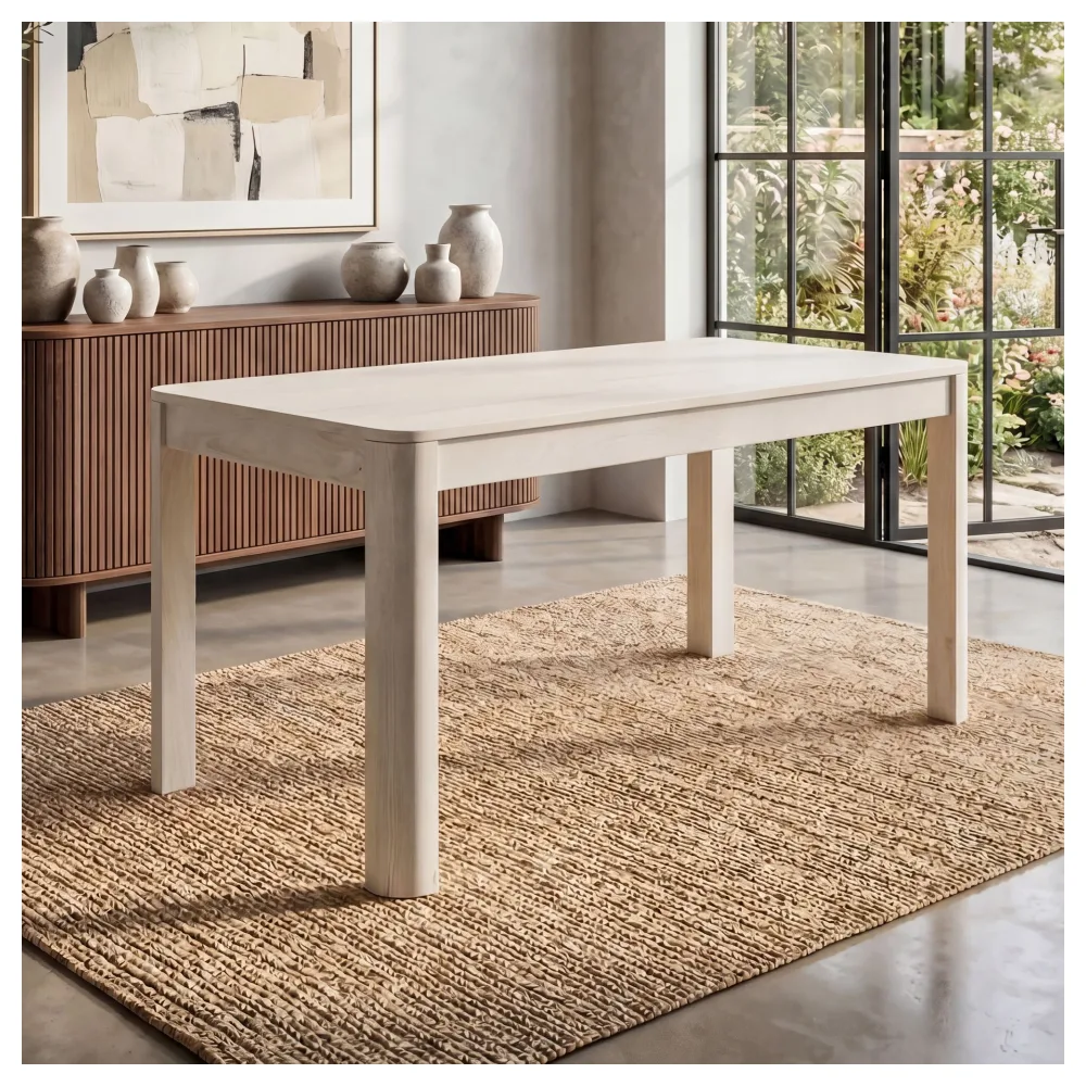 FineBuy Esstisch Massivholz Mango 120x60 cm White Wash - Rechteckiger Esszimmertisch Holz - Küchentisch modern für 4 bis 6 Personen - Stabiler Holztisch - Tisch für Esszimmer Bistrotisch Handmade