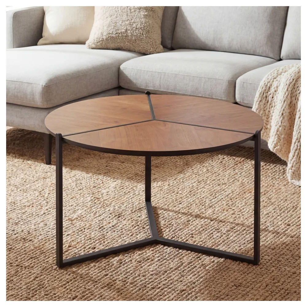 FineBuy Couchtisch 80cm MDF Holzoptik - Runder Wohnzimmertisch Metall - Design Sofatisch - Moderner Loungetisch - Dreibein Beistelltisch Wohnzimmer