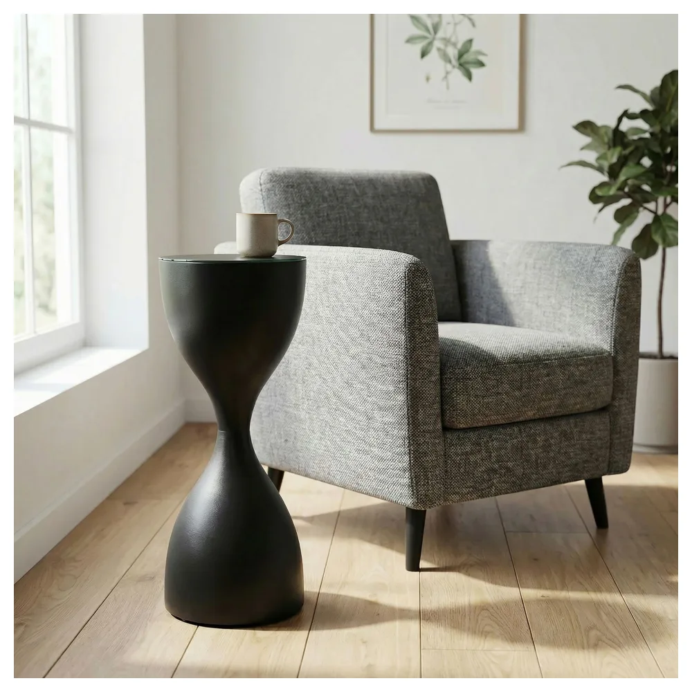 FineBuy Beistelltisch Schwarz 23cm Metall Glas Rund - Design Anstelltisch Eisen - Moderner Wohnzimmertisch Abstelltisch - Edler Couchtisch Wohnzimmer Handmade