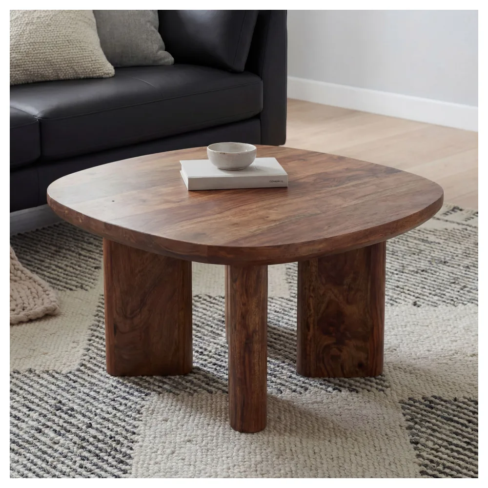 FineBuy Couchtisch Mango Massivholz 60cm quadratisch - Handgefertigter Wohnzimmertisch aus Echtholz mit abgerundeten Kanten im modernen Design Handmade