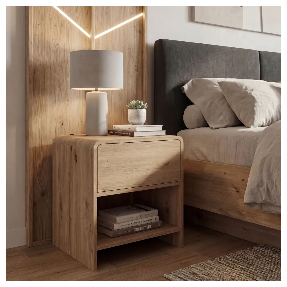 FineBuy Nachtkonsole Eiche Dekor 50cm Nachttisch Modern - Nachtkommode Boxspringbett mit Schublade - Kleines Nachtkästchen Schlafzimmer mit Stauraum