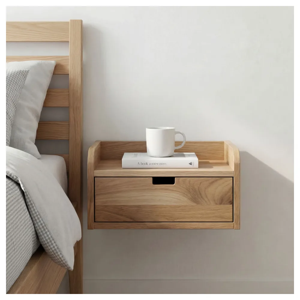 FineBuy Nachtkonsole für Wandmontage 45x30cm Akazie Massivholz Braun - Nachttisch mit Schublade - Wandnachttisch Schwebend für Boxspringbett - Nachtschrank Nachtkästchen Hängend Handmade