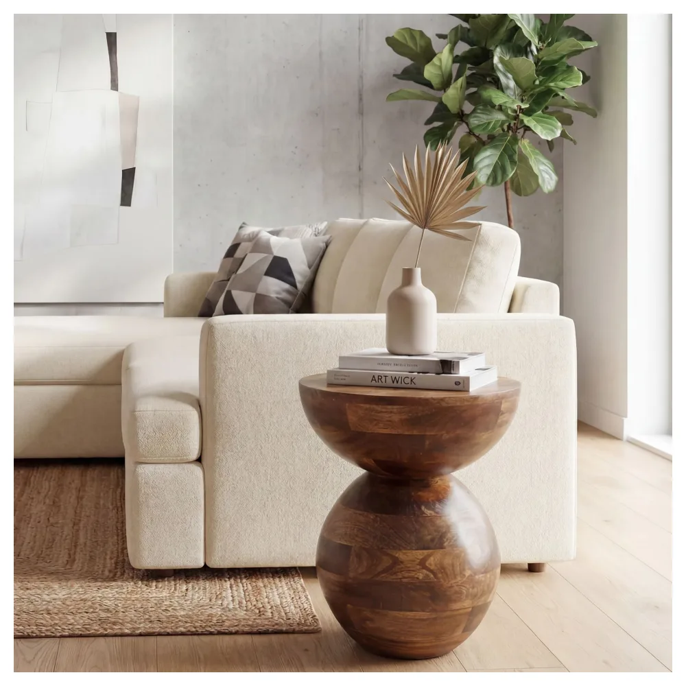 FineBuy Beistelltisch Mango Massivholz 35cm Natur Rund Anstelltisch - Design Couchtisch - Kleiner Abstelltisch Holz - Wohnzimmertisch Kaffeetisch Handmade