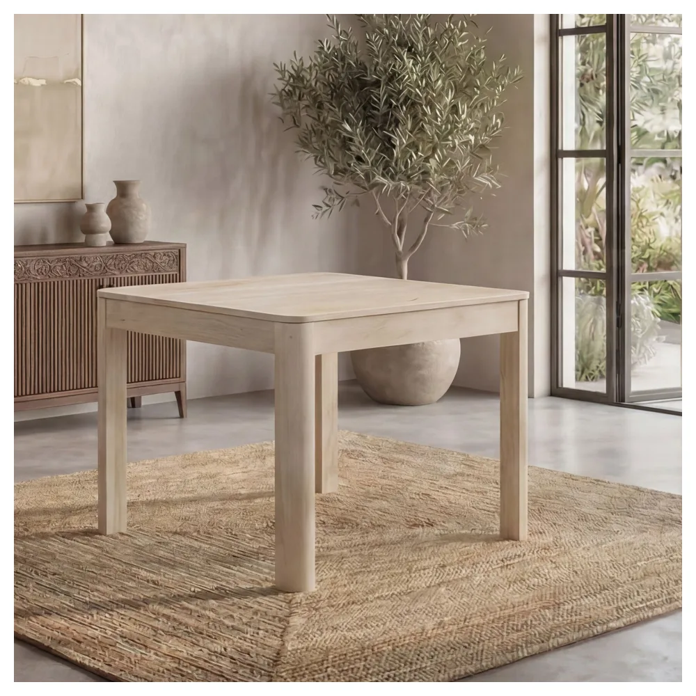 FineBuy Esstisch Massivholz Mango 80x80 cm White Wash - Quadratischer Esszimmertisch Holz - Küchentisch modern für 4 Personen - Stabiler Holztisch - Tisch für Esszimmer Bistrotisch Handmade
