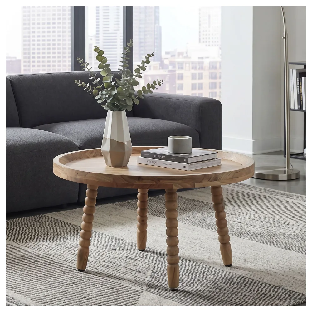 FineBuy Couchtisch Akazie Massivholz 60cm Rund - Design Wohnzimmertisch Sofatisch Holz - Kaffeetisch dekorative Beine - Beistelltisch Massiv Handmade