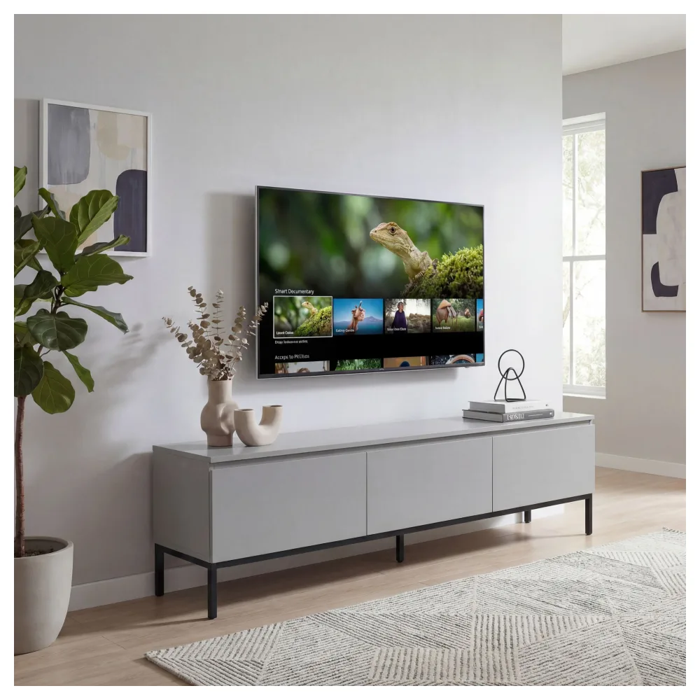FineBuy Lowboard 150cm TV Kommode Grau Rechteckig mit 3 Schubladen - Design TV Schrank - Fernsehtisch Grifflos - Moderner Fernsehschrank - Fernsehkommode Wohnzimmer