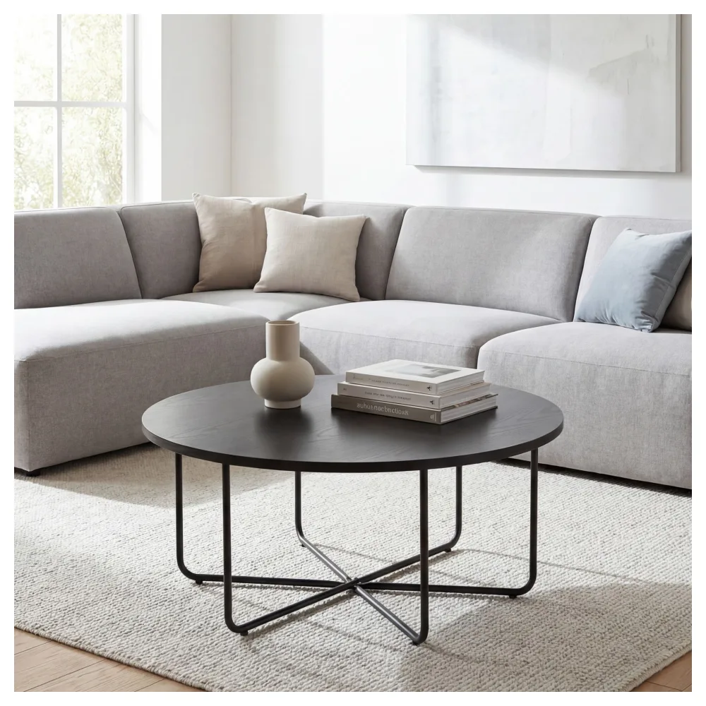 FineBuy Couchtisch Rund 80cm Schwarz - Moderner Wohnzimmertisch - Eleganter Sofatisch Kaffeetisch - Beistelltisch für das Wohnzimmer Metall Beine