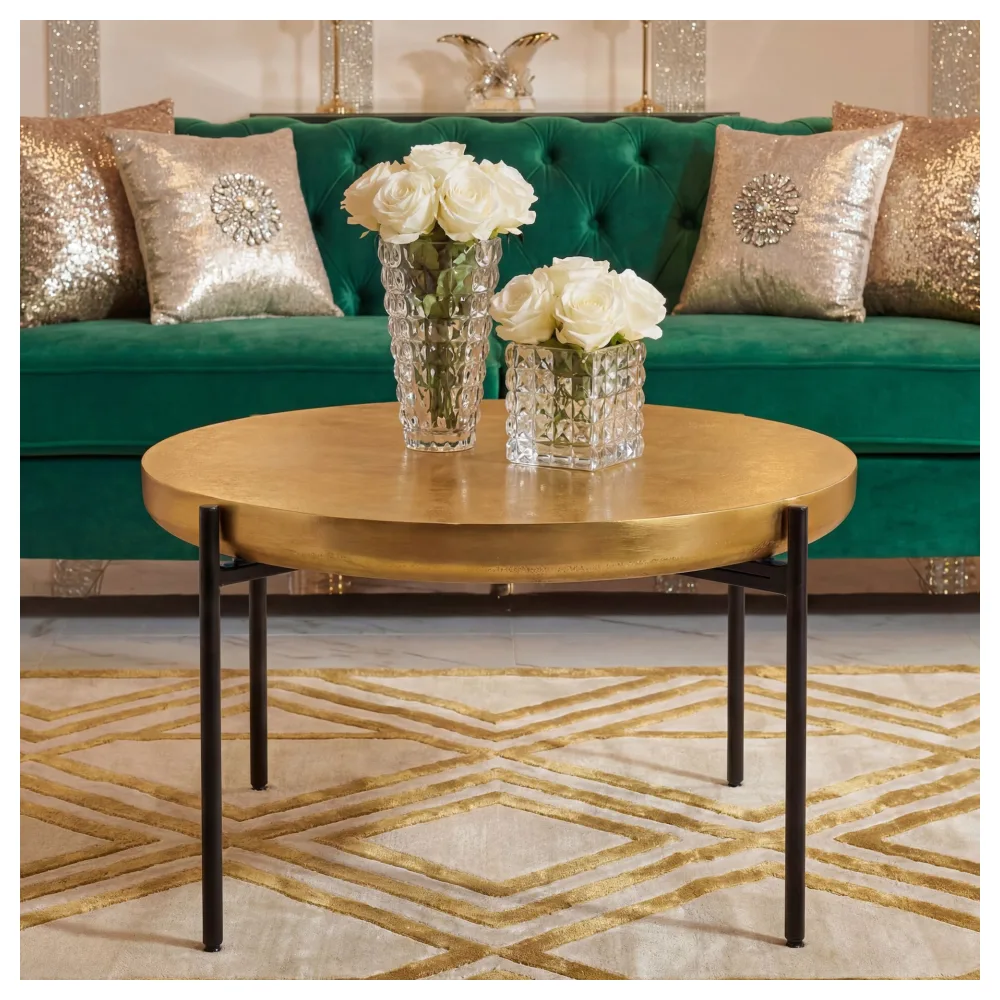 FineBuy Couchtisch Aluminium Rund 63cm Gold - Moderner Wohnzimmertisch Orientalisch - Eleganter Sofatisch Orient - Kaffeetisch Metall - Design Loungetisch Beistelltisch Wohnzimmer Handmade