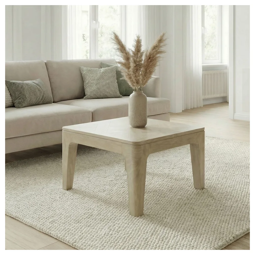 FineBuy Couchtisch 60cm Massivholz Mango white wash - Wohnzimmertisch Quadratisch - Sofatisch Modern Holz - Design Wohnzimmer Tisch Beistelltisch Handmade