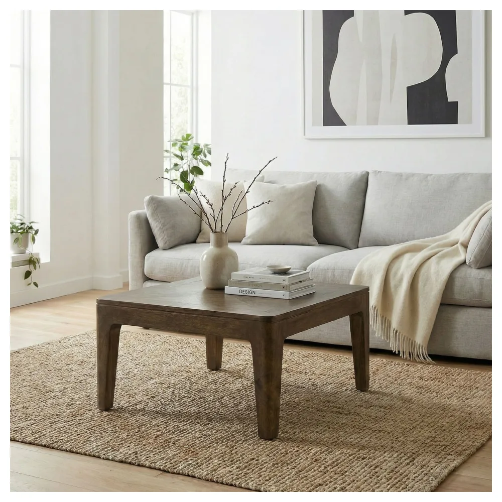 FineBuy Couchtisch 60cm Massivholz Mango Walnuss Finish - Wohnzimmertisch Quadratisch - Sofatisch Modern Holz - Design Wohnzimmer Tisch Beistelltisch Handmade