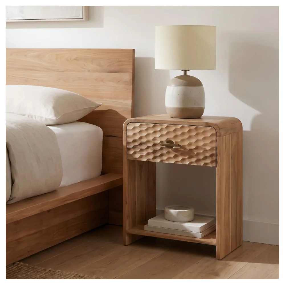 FineBuy Nachtkonsole Mango Massivholz 54cm Nachttisch Modern - Nachtkommode mit Schublade - Hohes Nachtkästchen Schlafzimmer mit Stauraum