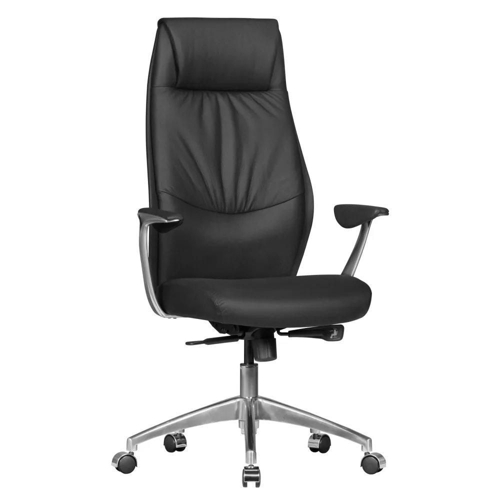 FineBuy Bürostuhl Echt-Leder Schreibtischstuhl 120KG Chefsessel mit Synchronmechanik Drehstuhl