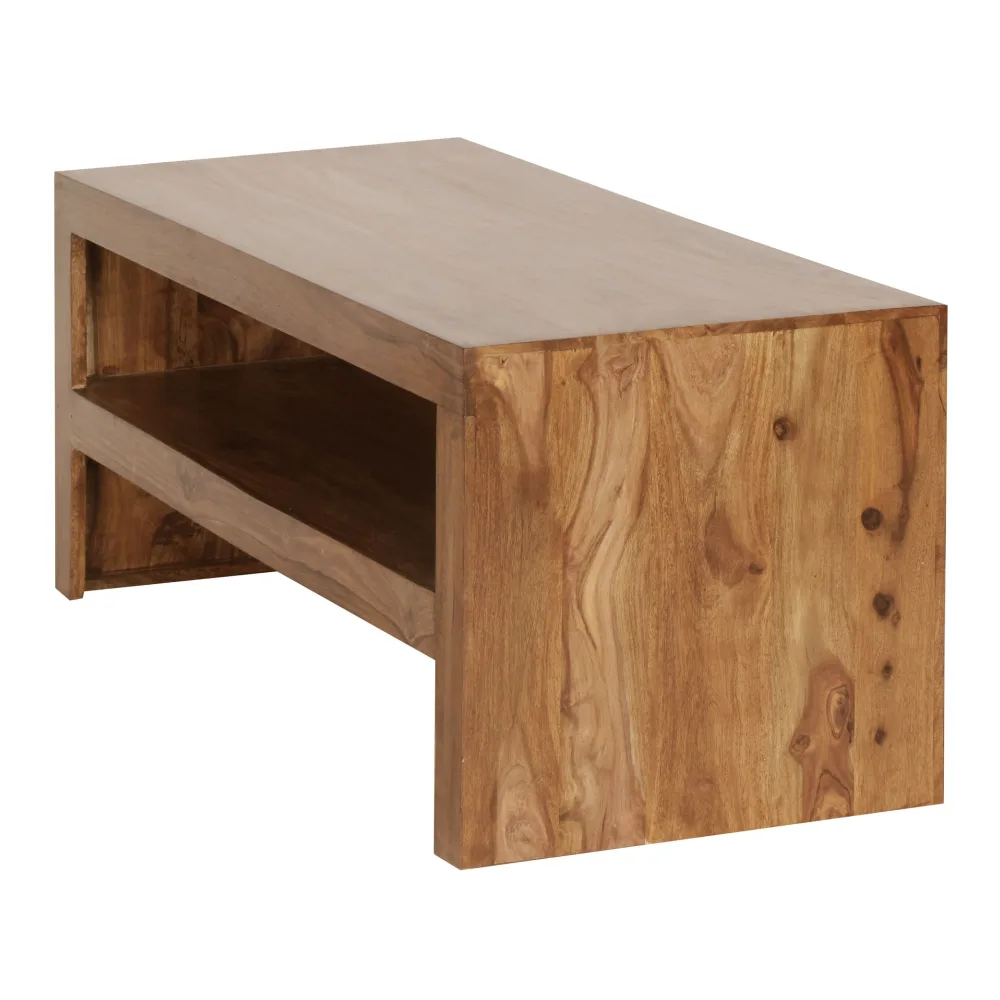 FineBuy Couchtisch Sheesham Massivholz 110cm - Rechteckiger Wohnzimmertisch mit Ablagefach - Handgefertigter Sofatisch aus Echtholz im natürlichen Landhaus Design