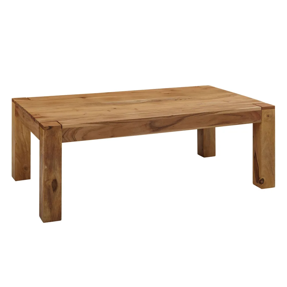 FineBuy Couchtisch Massivholz 110cm · Rechteckiger Wohnzimmertisch aus Echtholz · Handgefertigter Sofatisch im Landhaus Design mit klarer Linienführung