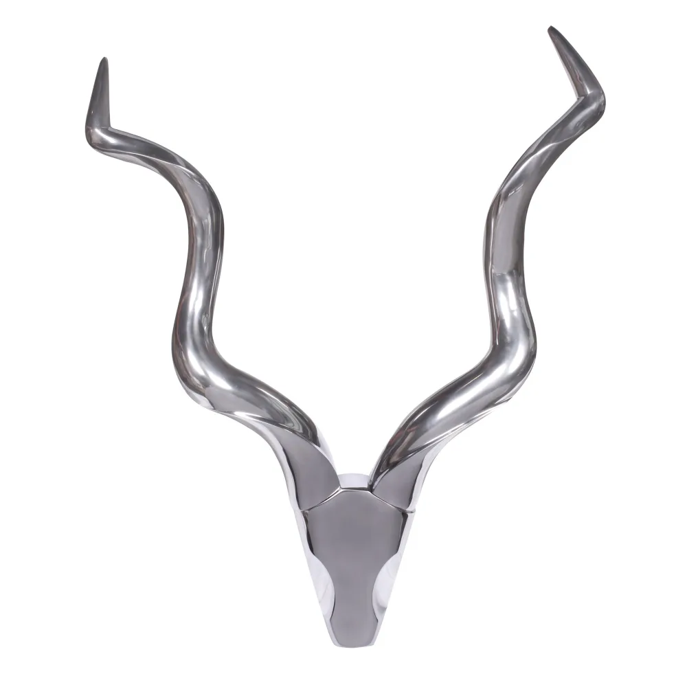 FineBuy Deko Hirschgeweih Aluminium Wanddeko Landhausstil Silber Metall modern, Design Hirschkopf Landhaus Geweih Wand, Wohndeko Hirsch außen, Wandschmuck